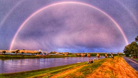 A rainbow over the Ouachita River at Monroe