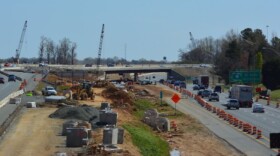 Construction on I-77 toll lanes near I-85 in April. 
