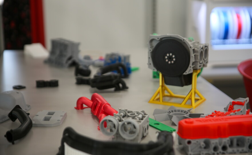 3D-printed creations at the workforce accelerator.