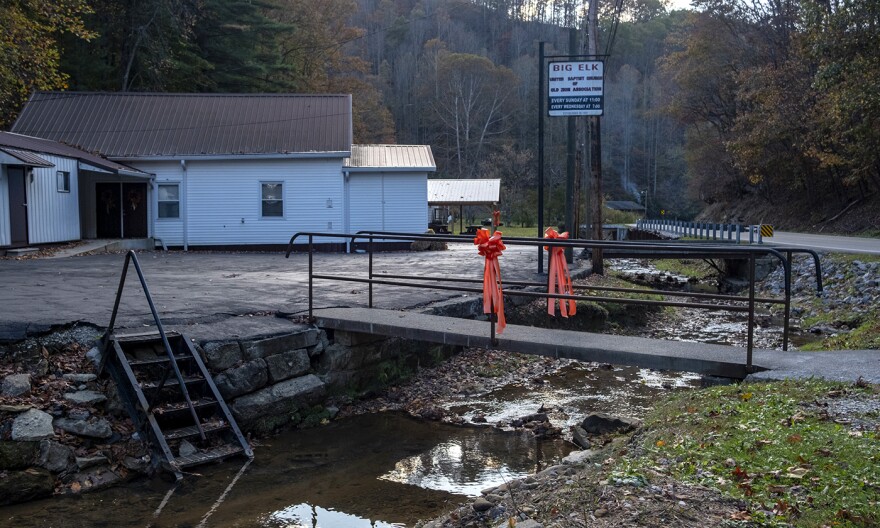 United Baptist Church of Old Zion Association in Big Elk, Martin County, Ky. The stairs lead to the creek, where members gather for baptisms when water levels are higher.