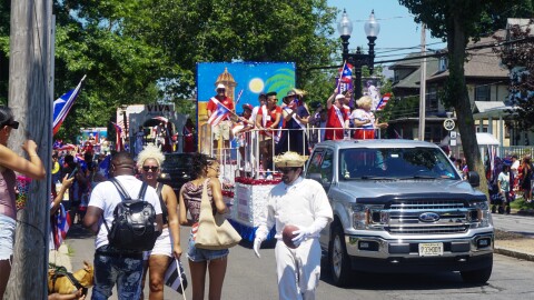 Bridgeport resident Ruben Rodriguez dressed as Puerto Rican Artist Bad Bunny marched on Park Avenue toward Seaside Park in Bridgeport during the 33rd annual Puerto Rican Parade of Fairfield County July 12, 2026.