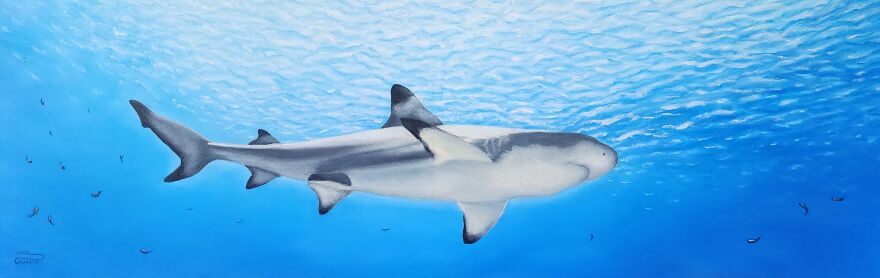 Painting by Inez Hudson that is part of 'Underwater World' exhibition.