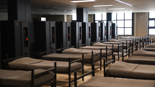A basic military training dorm at Joint Base San Antonio-Lackland, Texas, April 20, 2021.
