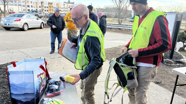 Volunteers gather supplies before heading out for the Point-In-Time count in January 2024.