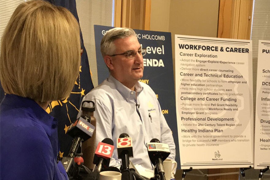 While unveiling his 2019 legislative agenda last week, Gov. Eric Holcomb said the teacher pay increase may need to wait until 2021. (Brandon Smith, IPB News)