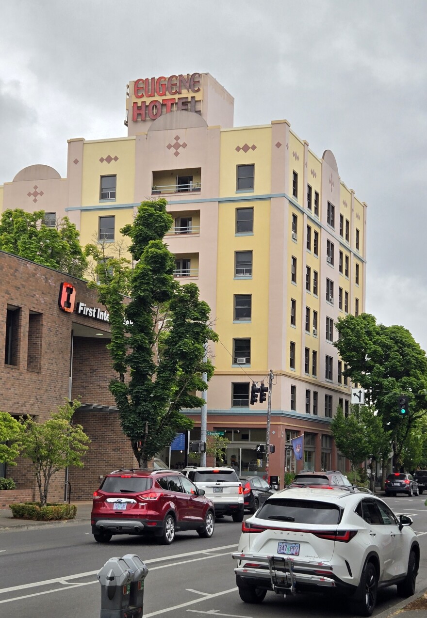 The Eugene Hotel as seen from the north on Pearl Street.