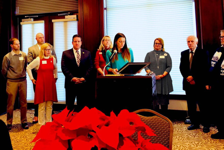 Blair Milo, Career Connections and Talent secretary, reads a proclamation from Gov. Eric Holcomb making Hamilton County a talent region.