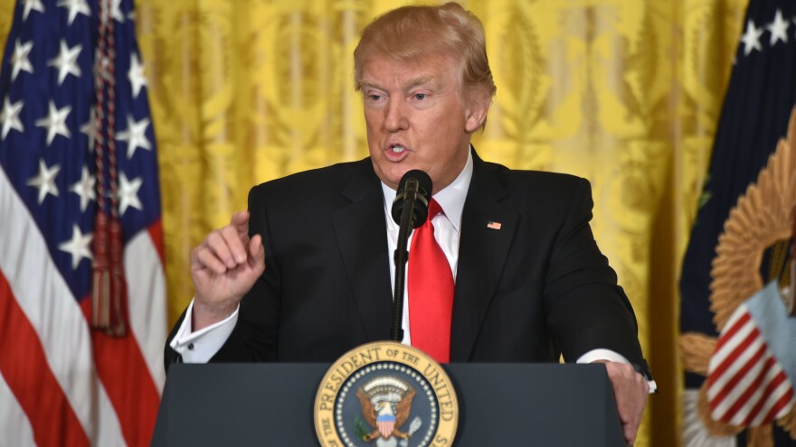 President Trump speaks during a news conference Thursday at the White House in Washington, D.C.