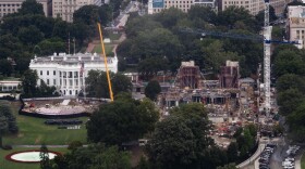 Construction continues on a helipad and the White House Ballroom on the South Lawn of the White House, Wednesday, Aug. 5, 2026, in Washington.  