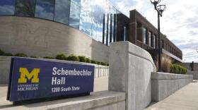 Schembechler Hall on the University of Michigan Campus in Ann Arbor, Mich., is shown May 14, 2021. A former University of Michigan violin professor has been sentenced to five years in prison after pleading guilty to transporting a girl across states lines for sex. A federal judge who sentenced 69-year-old Stephen Shipps on Thursday, April 14, 2022 also ordered the Ann Arbor man to pay $120,000 in restitution.