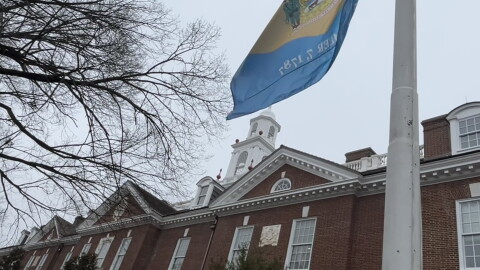 Delaware's state flag and capital building in Dover.