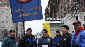 A scene from the Wisconsin solidarity ralley in Michigan