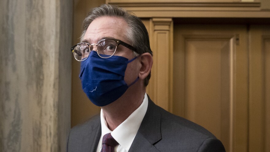 Bruce Castor, a lawyer for former President Donald Trump, is pictured on a break in the third day of the Trump's impeachment trial at the Capitol.