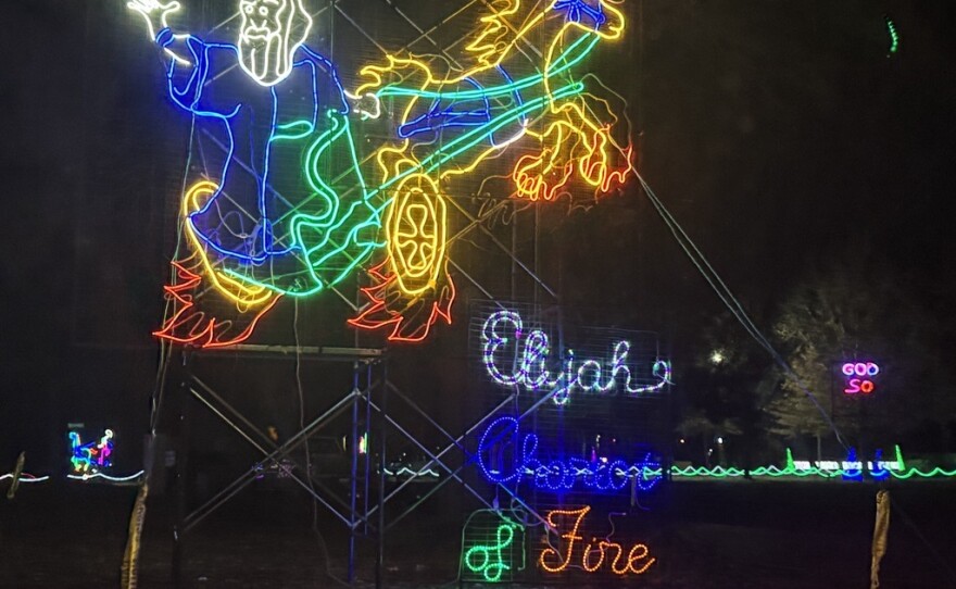 Each light display is hand drawn and wired by a volunteer. The displays are often multi-piece and have moving parts.