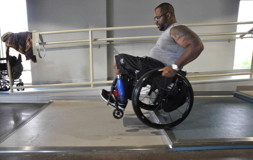 Aaron Murray pops a wheelie at the ParaQuad gym in St. Louis.