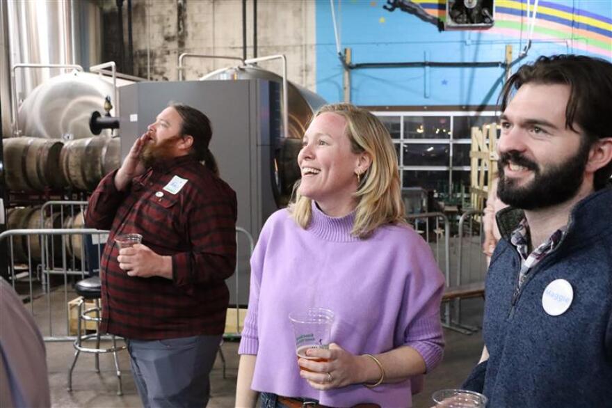 Incumbent Maggie Ullman moments after learning she earned second place in the Asheville City Council primary race on March 3, 2026.