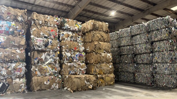 Sorted bales of recycled materials at RCS Recycling in Winchester. This is the end result. These bales will go to different locations for reuse.