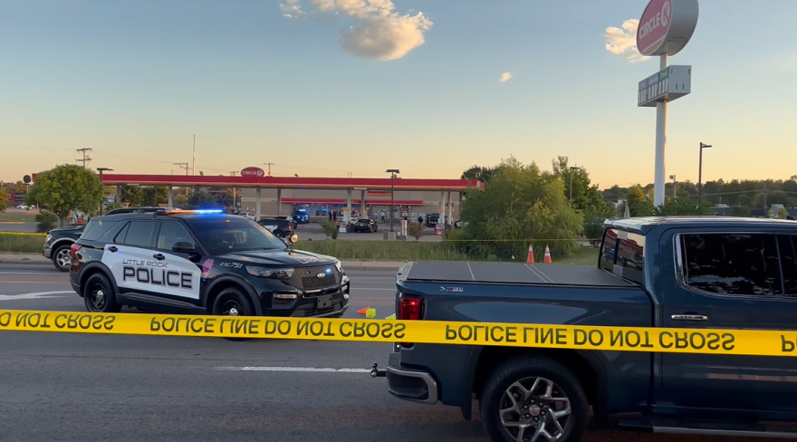Little Rock Police respond to the scene of a shooting at the Circle K gas station at the corner of University Avenue and Colonel Glenn Road on Thursday, Oct. 15, 2026.