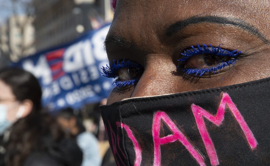A self-described “Black Lives Matter activist” at Black Lives Matter plaza in Washington, D.C., during the inauguration.