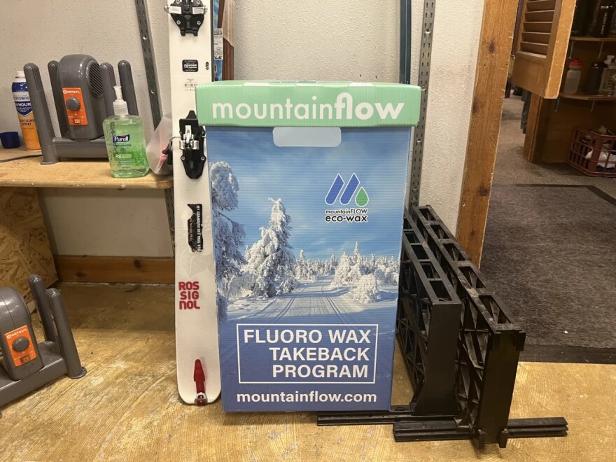 The drop-off for ski wax with PFAS in the back of Skinny Skis in Jackson.