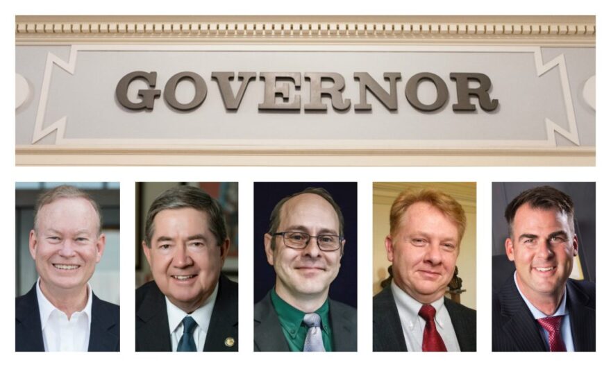 Only one of the five remaining candidates for governor, Democratic nominee Drew Edmondson (second from left), released detailed financial information, including his tax returns. Republican Mick Cornett (left) declined, and Republican Kevin Stitt (right) d