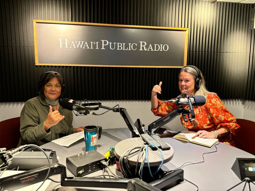 HPR President and CEO Meredith Artley, right, with The Conversation's Catherine Cruz on Aug. 28, 2024.