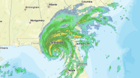 National Weather Service radar shows Hurricane Idalia draped over the state of Florida as it makes landfall in Taylor County shortly before 8 a.m. Wednesday.
