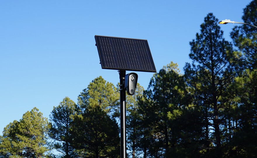 A Flock Safety camera is mounted on East Pine Knoll in Flagstaff is one of dozens operated by the city's police department, other agencies and private entities.