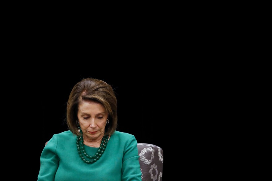 Speaker of the House Nancy Pelosi, D-Calif., pauses during a panel discussion at Delaware County Community College, Friday, May 24, 2019, in Media, Pa.