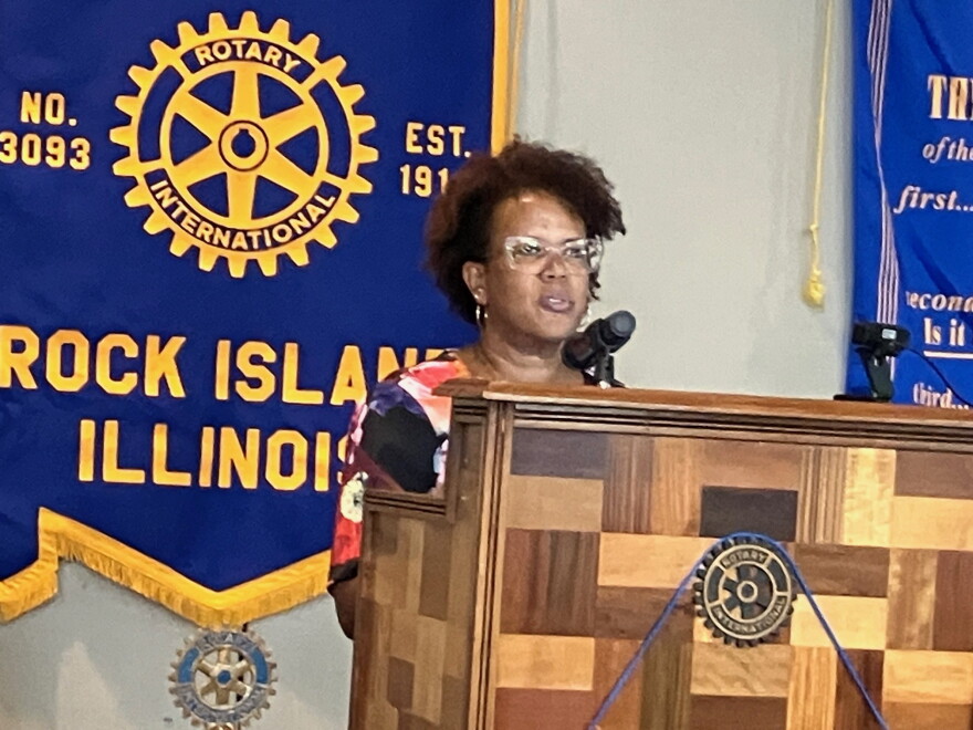 Rock Island-Milan superintendent Sharon Williams gives the annual "State of the Schools" address at QC Botanical Center, Rock Island, on Sept. 8, 2026.