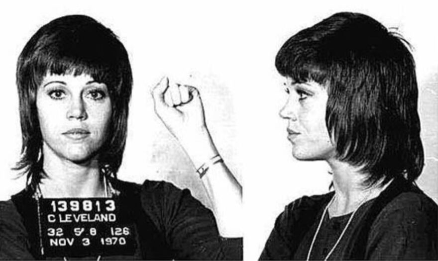 A mug shot photo from Cleveland of Jane Fonda at age 32