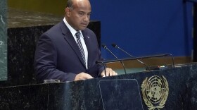 President of Nauru David Ranibok Adeang addresses the the Summit of the Future, in the United Nations General Assembly, Monday, Sept. 23, 2024. (AP Photo/Richard Drew)
