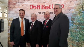 (Left to right) President and CEO Dan Starr, Fort Wayne Mayor Tom Henry, RTM Ventures partner Jeff Kingsbury and Gov. Eric Holcomb pose for a photo following the announcement.