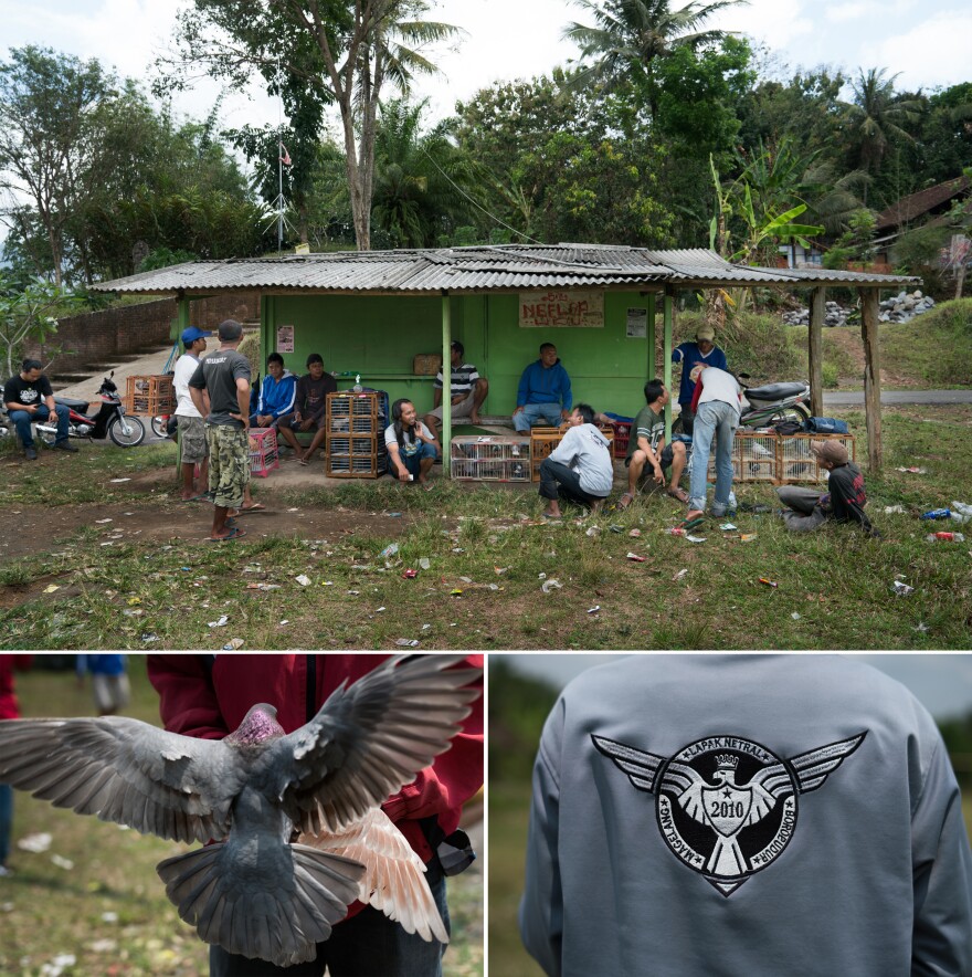 Pigeon racers gather on a Friday to practice racing their birds in Borobudur, Indonesia. Some of the men are a part of the Lapak Netral racing club.