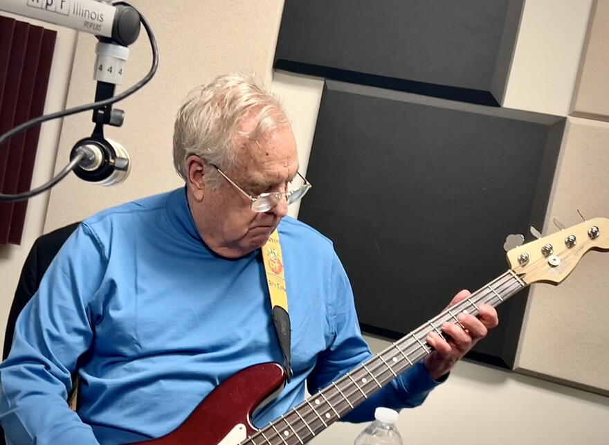 William B. Hart playing bass guitar in NPR Illinois Studio F
