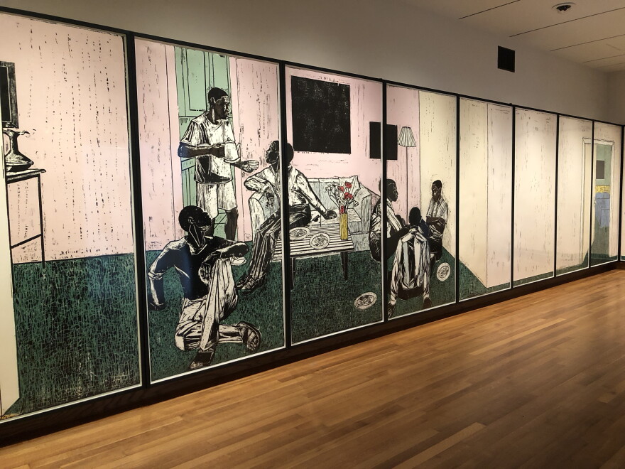FRONT exhibitions include this panel and sketch installation by artist Kerry James Marshall at the Cleveland Museum of Art.