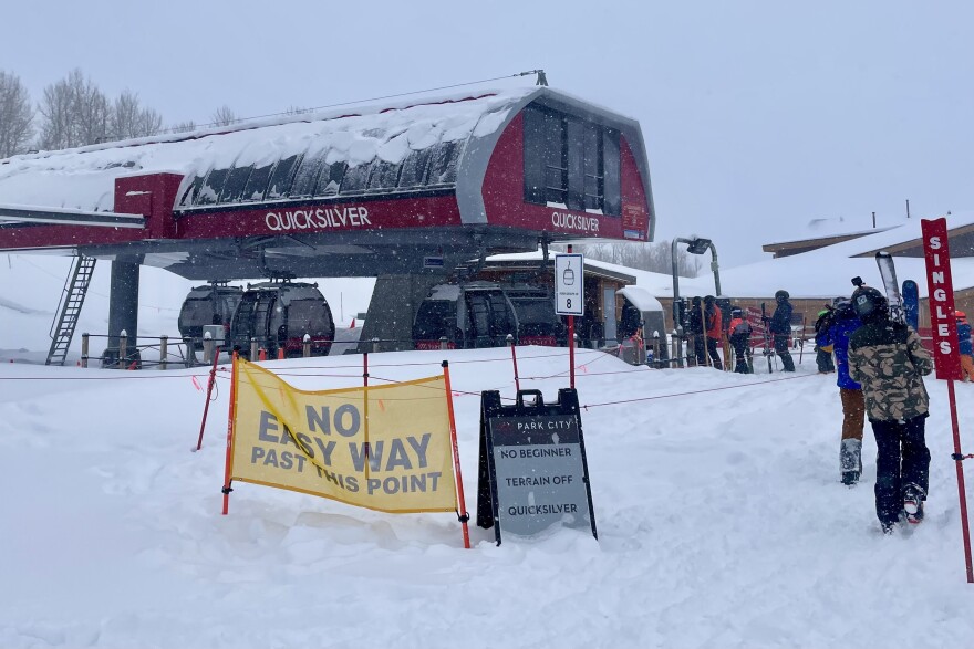 FILE - The Quicksilver gondola drops passengers off near Miners Camp on the Mountain Village side of Park City Mountain.