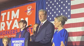 Democratic U.S. Senate candidate Tim Ryan and his family as he delivers his concession speech at his Election Night Headquarters near Youngstown