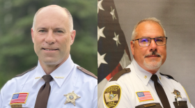 Lake County Sheriff Nathan Stadler, left, and Polk County Sheriff Jim Tadman, right, announce their plans to retire at the end of their terms in 2026.