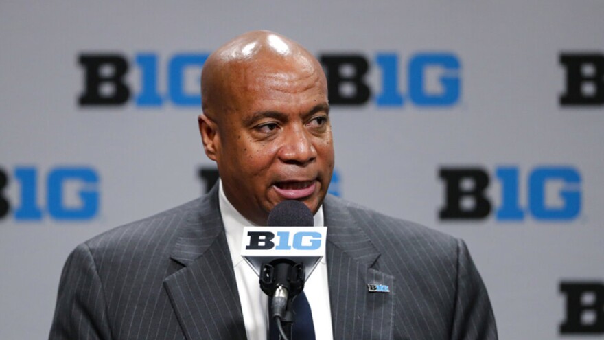 FILE - In this March 12, 2020, file photo, Big Ten Commissioner Kevin Warren addresses the media in Indianapolis. The Big Ten is setting up a cardiac registry to study the effects COVID-19 has on student-athletes' hearts. Warren said it will help all students, surrounding communities, and the entire nation.