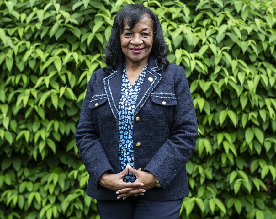 Juanita Cage Lewis, founding member of the Caucus of African American Leaders, attends a meeting at the Wiley H. Bates Legacy Center in Annapolis, Md., to discuss the renaming of the Francis Scott Key Bridge in Baltimore.