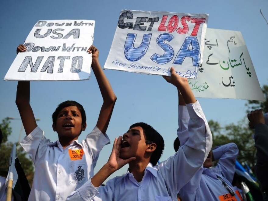 Students shout anti-U.S. slogans during a protest in Karachi this month. Pakistanis say that NATO force deliberately killed Pakistani soldiers last month, while the Americans have called it a tragic accident.