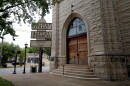 The Walnut Street Baptist Church is located at the corner of South 3rd and St. Catherine streets.