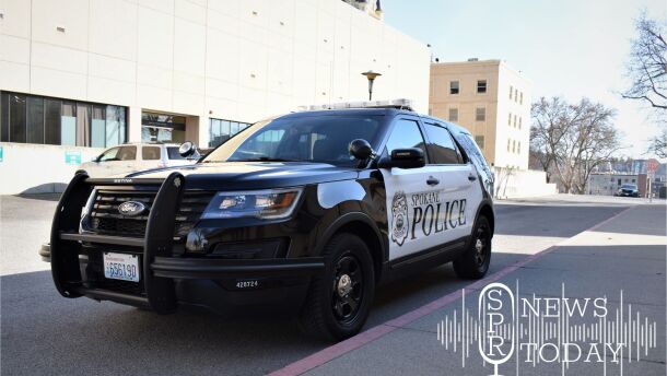 A Spokane Police Department car on the County's public safety campus in 2022.