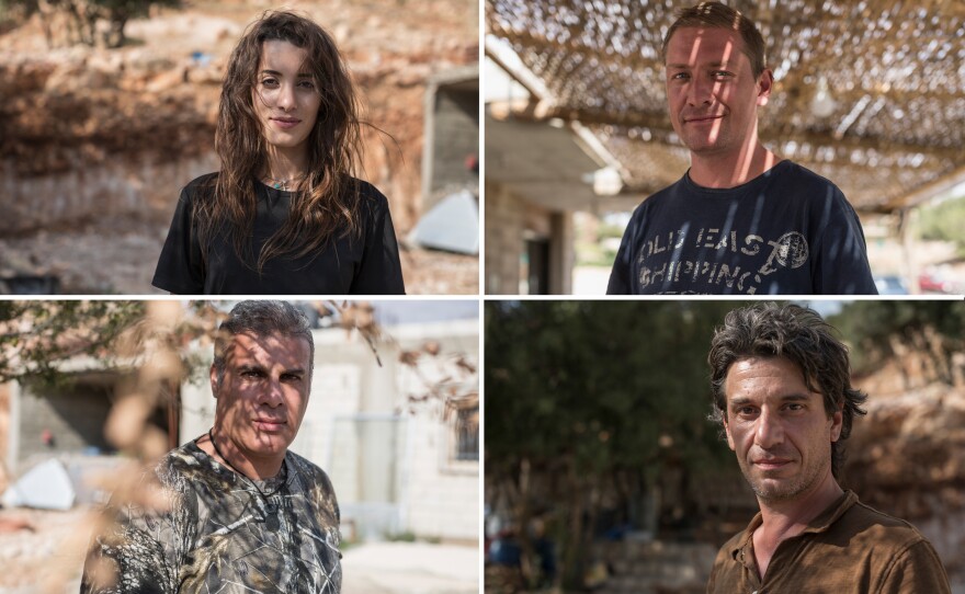 Clockwise from top left: Sherine Bou Raffoul, director of the anti-poaching unit of the Middle East Sustainable Hunting Center; Lloyd Scott, from England, a volunteer for the Committee Against Bird Slaughter; Adonis Al Khatib, director of the Middle East Sustainable Hunting Center; and Filippo Bamberghi, from Italy, with the Committee Against Bird Slaughter.