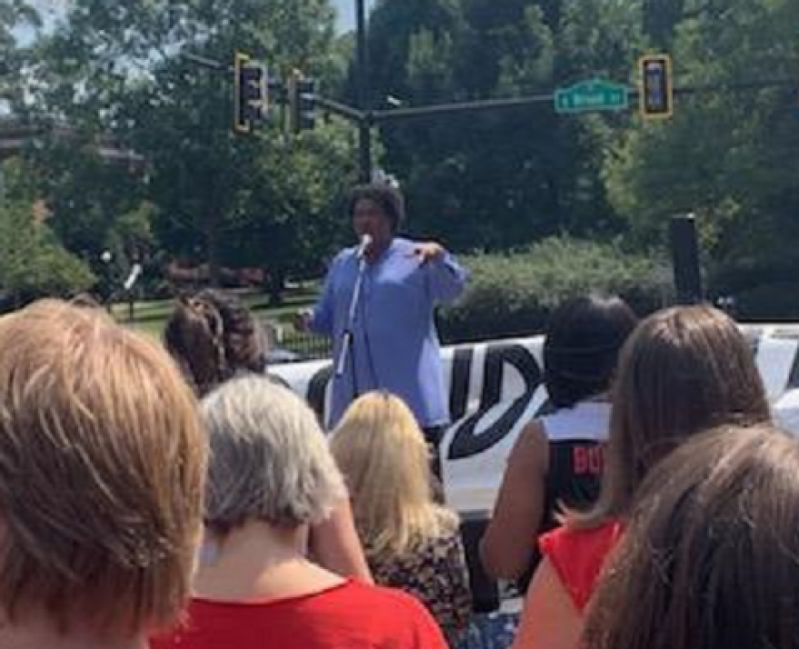 Democratic gubernatorial nominee Stacey Abrams speaks at an event in Athens on September 17, 2022.