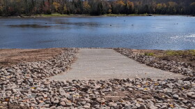 New poured concrete landing at the Sucker Hole boat launch in Iron County