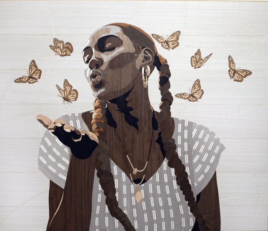 “I Said I Love You” by Milton Mizell is one of the works featured in “Blackquetry” at CLAUG Creative Studio, Miami Shores. (Photo by Leesa Richards)