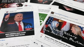 This Nov. 1, 2017 file photo shows printouts of some of the Facebook and Instagram ads linked to a Russian effort to disrupt the American political process and stir up tensions around divisive social issues, released by members of the U.S. House Intelligence committee, photographed in Washington. (Jon Elswick/AP)