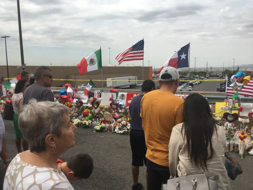 A number of Mexican flags were left at a makeshift memorial near the Cielo Vista Walmart in tribute to the citizens of that country killed and injured in the Aug. 3, 2019, attack.